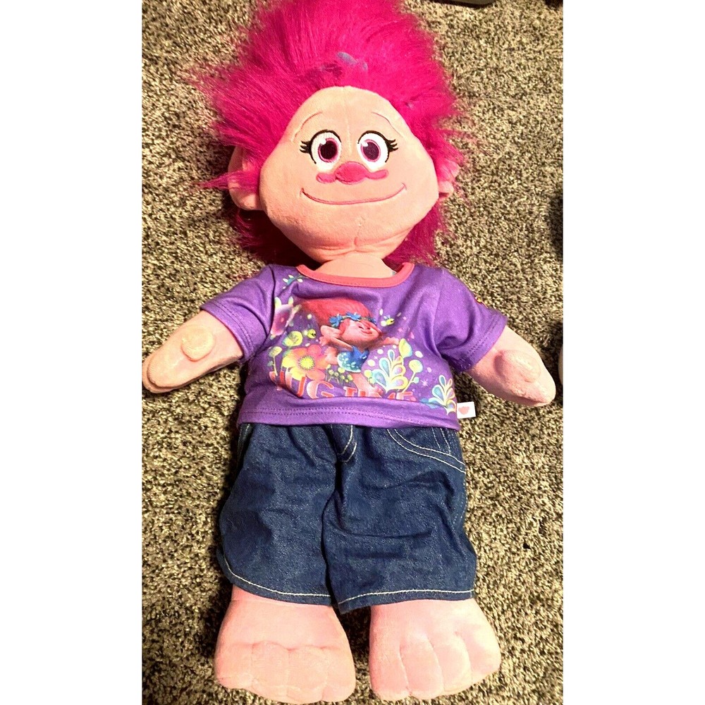 Build a Bear plush pink Poppy Trolls Doll Stuffed Girl With Troll T-shirt Jeans